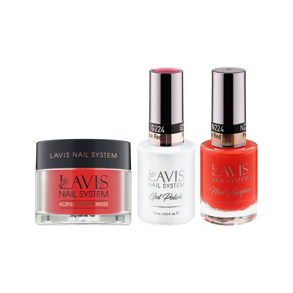 LAVIS 3 in 1 - 224 Pomegranate Red - Acrylic & Dip Powder (1oz), Gel & Lacquer