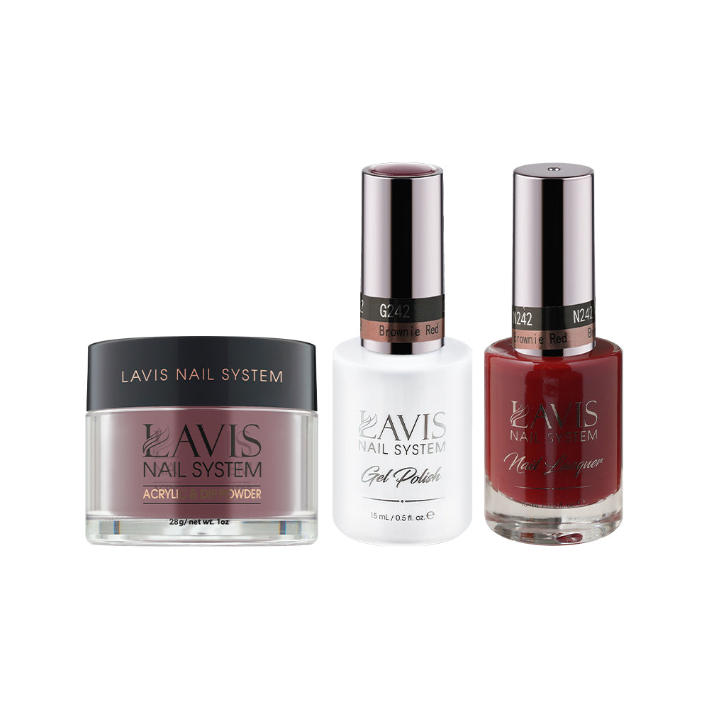 LAVIS 3 in 1 - 242 Brownie Red - Acrylic & Dip Powder (1oz), Gel & Lacquer