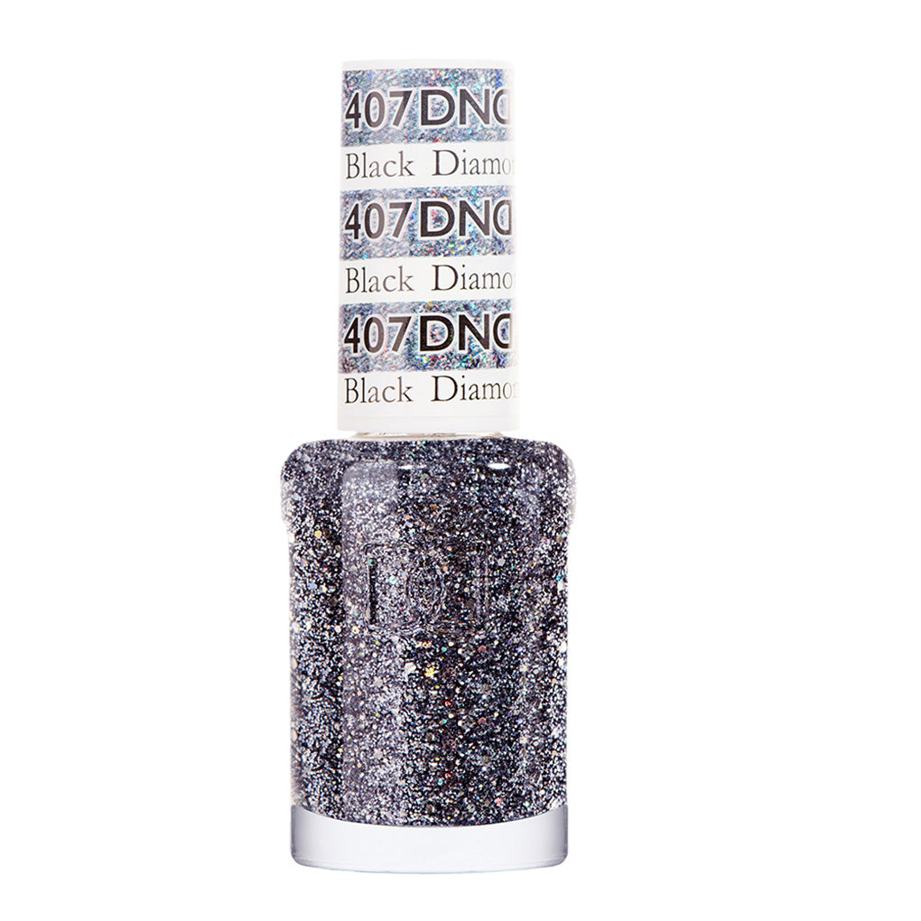 DND Nail Lacquer - 407 Silver Colors - Black Diamond Star