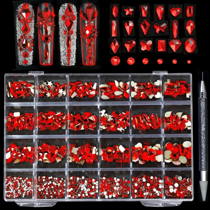 24 Grids Luxury Rhinestones Kit #05 - Red (PCS)
