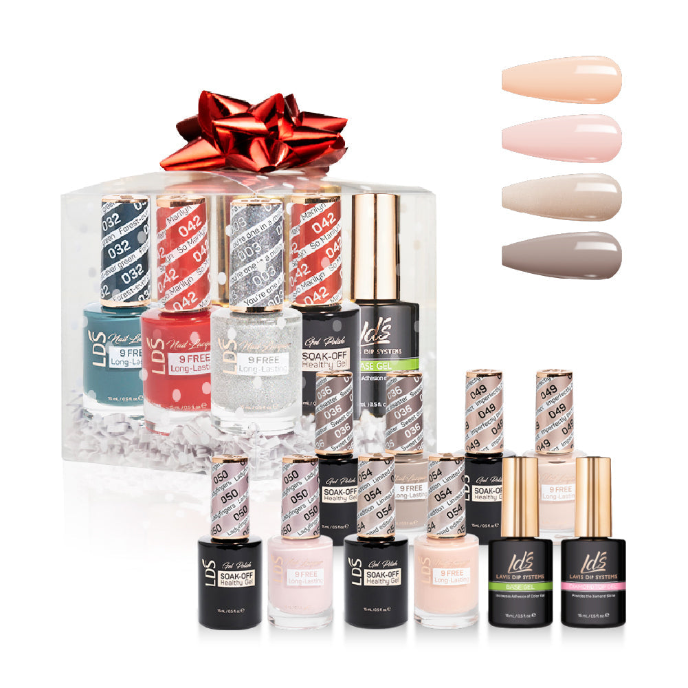 LDS Holiday Gift Bundle: 4 Gel & Lacquer, 1 Base Gel, 1 Top Gel - 036, 049, 050, 054