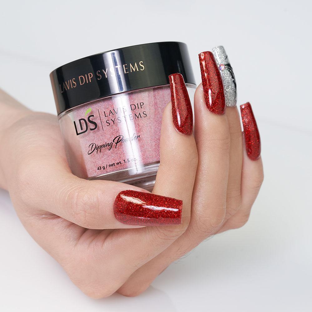  LDS Glitter Red Dipping Powder Nail Colors - 163 A Thousand Kisses by LDS sold by Lavis Dip Systems Inc