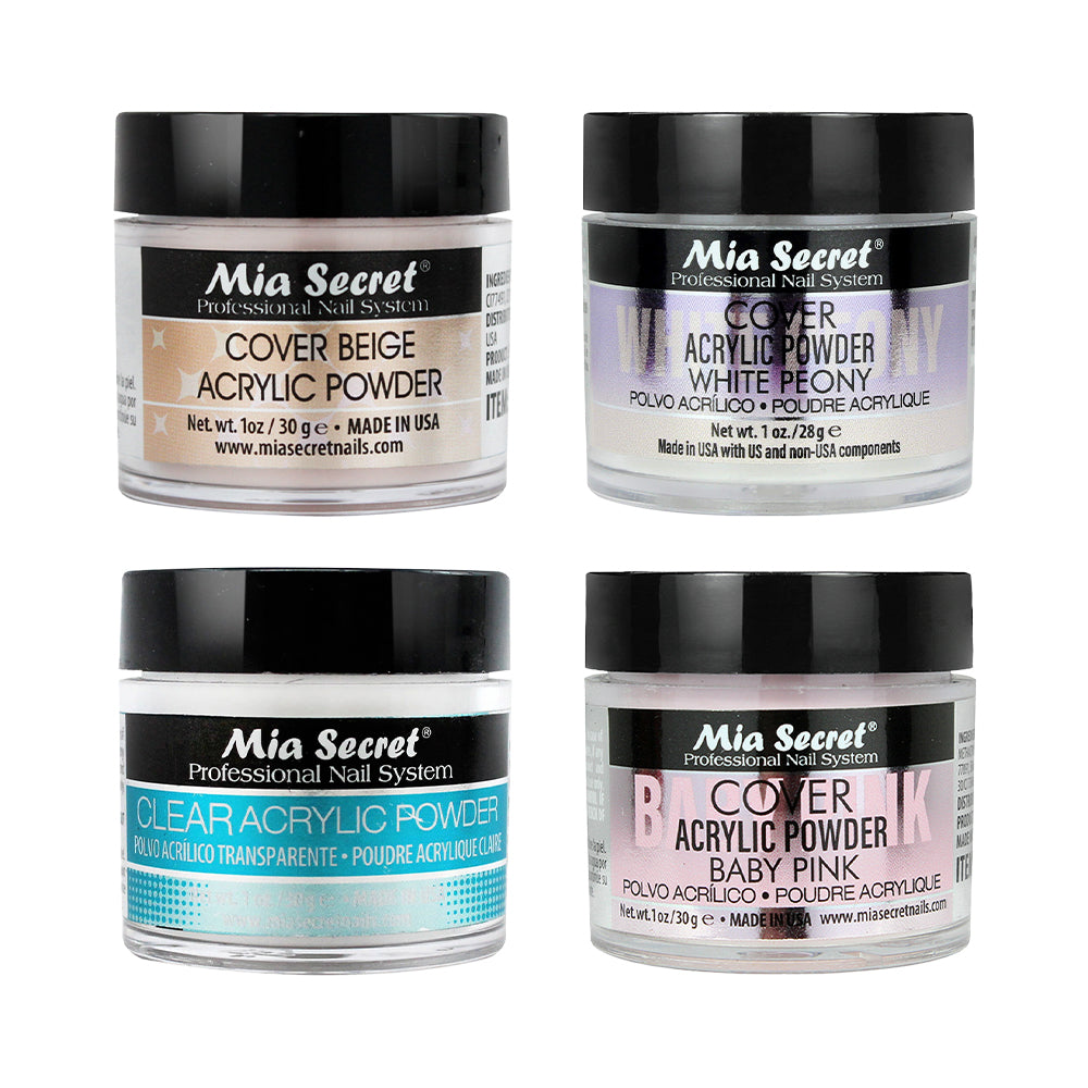 Mia Secret Kit 1: White Acrylic Powder, Cover Baby Pink, Cover Beige, Clear Acrylic Powder 1oz