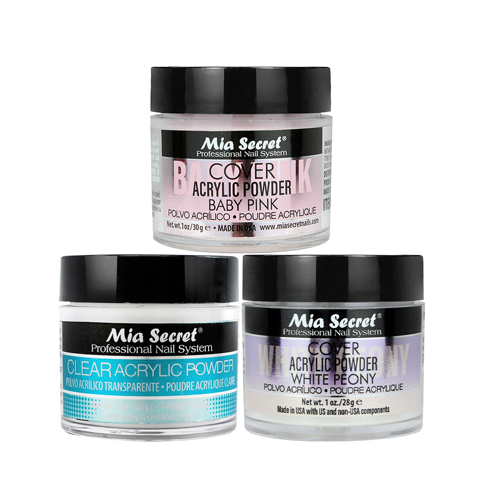 Mia Secret Kit 3: Clear, Cover Baby Pink, Cover White Peony 1oz