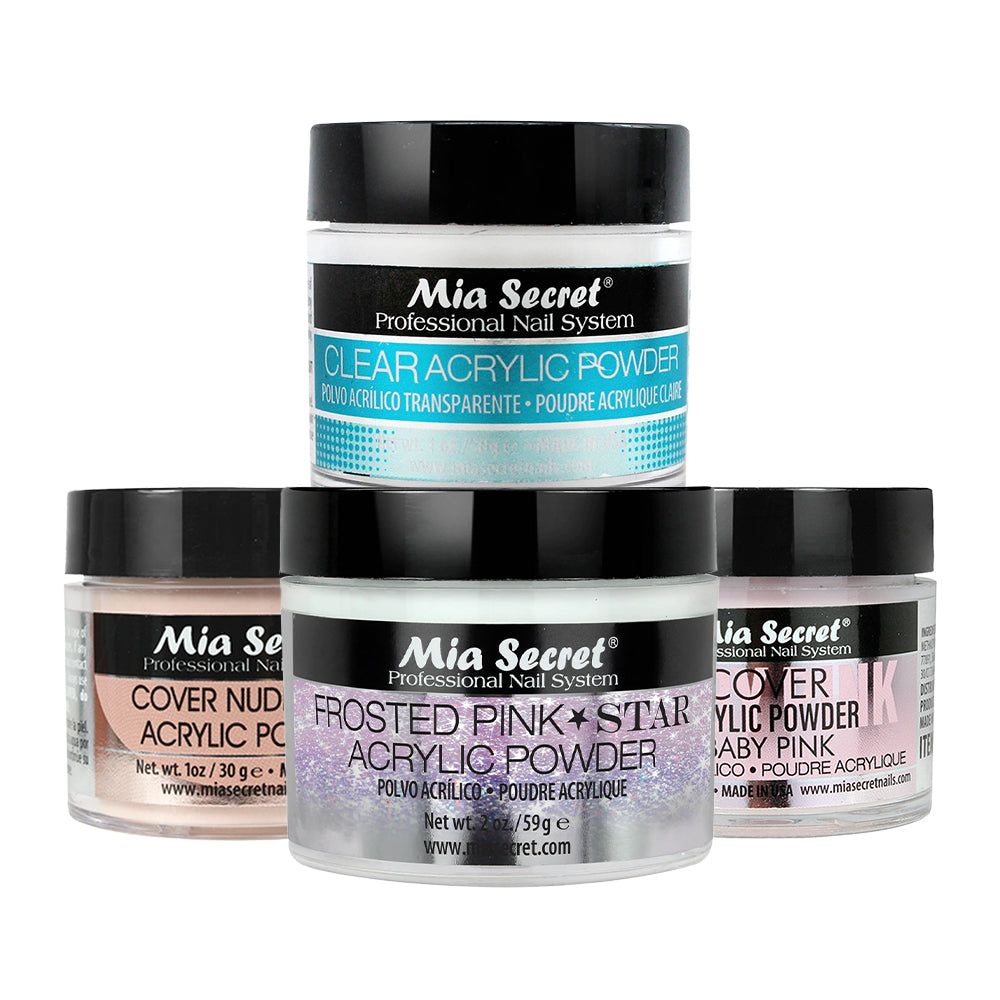Mia Secret Kit 4: Clear, Cover Baby Pink, Cover Nude ,Frosted Star 1oz