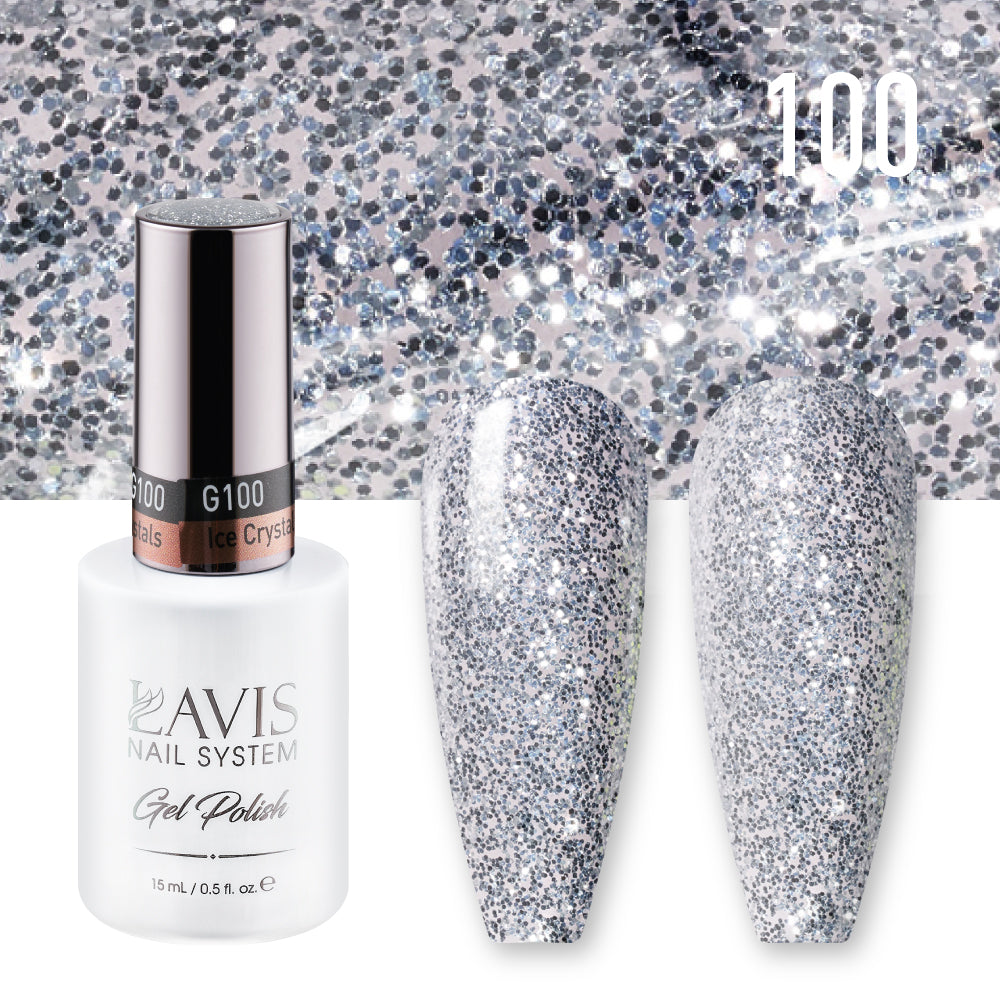 Lavis Gel Polish 100 - Silver Glitter Colors - Ice Crystals