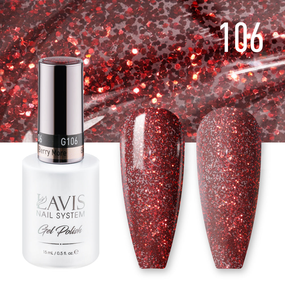 Lavis Gel Polish 106 - Red Glitter Colors - Berry More