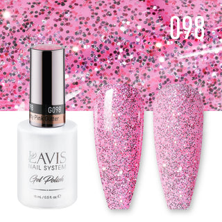 LAVIS 098 Pretty Pink Glitter - Gel Polish & Matching Nail Lacquer Duo Set - 0.5oz