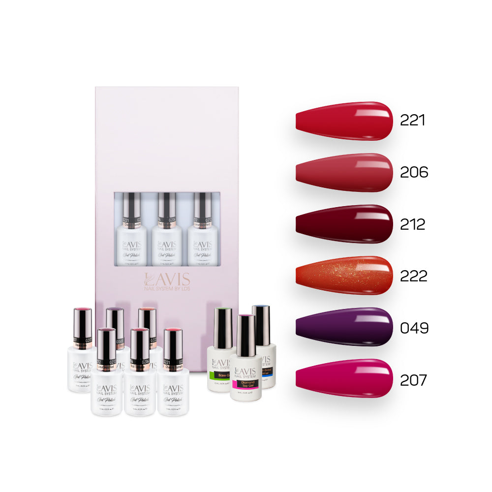 Lavis Nude Pastel 2022 Collection Gel Set 8: 6 Gel Polishes, 1 Base Gel, 1 Top Gel, 1 Protein Bond & Primer - 221; 206; 212; 222; 049; 207