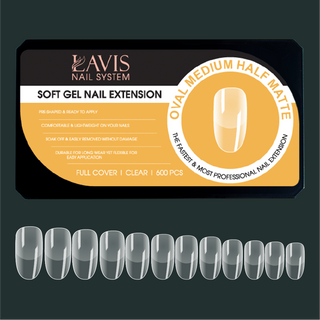 LAVIS - Oval Medium Half Matte Nail Tips + UV/LED Portable Gel Nail Lamp + LAVIS Gel Base, Diamond Top, Protein Bond & Primer, Soft Gel Tip Adhesive - 0.5 oz