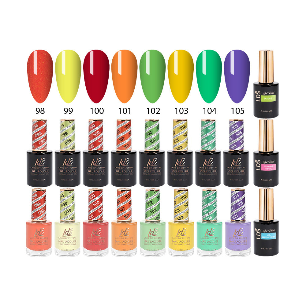  LDS Healthy Gel & Matching Lacquer Starter Kit: 98,99,100,101,102,103,104,105,Base,Top & Strengthener