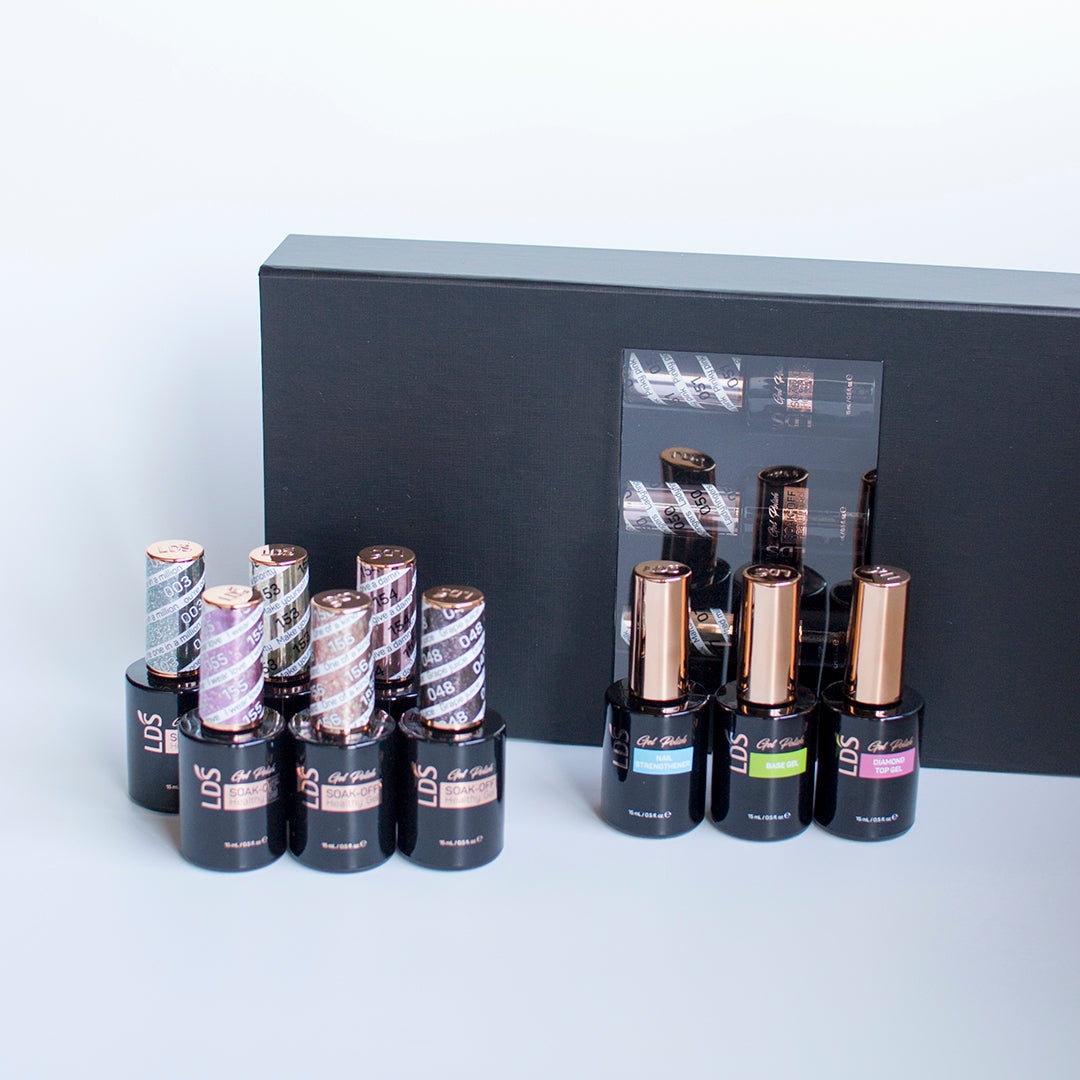 LDS Holiday Collection: 6 Healthy Gel Polishes, 1 Base Gel, 1 Top Gel, 1 Strengthener - SOFT GLAM - 003; 048; 153; 154; 155; 156