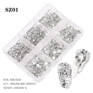 Mixed Size Flatback Diamond Clear Glass Rhinestones SZ01