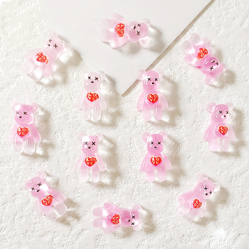 #177-180 2PCS Jelly Heart Belly Bear Nail Charm