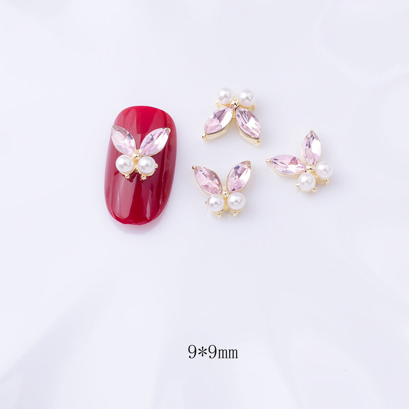 LX2 #290-296 2PCS Pearl Two Stone Butterfly Nail Charm