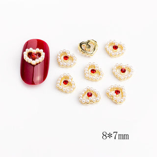 LX2 #395-396 2PCS Rhinestone Frame Heart Charm - Pearl and Red
