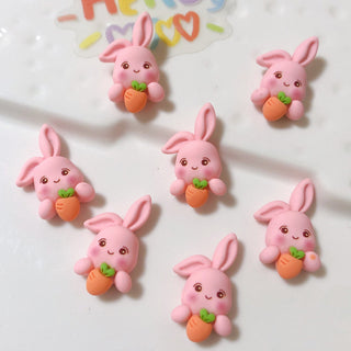 #435 2PCS Pink Rabbit with Carrot Charm