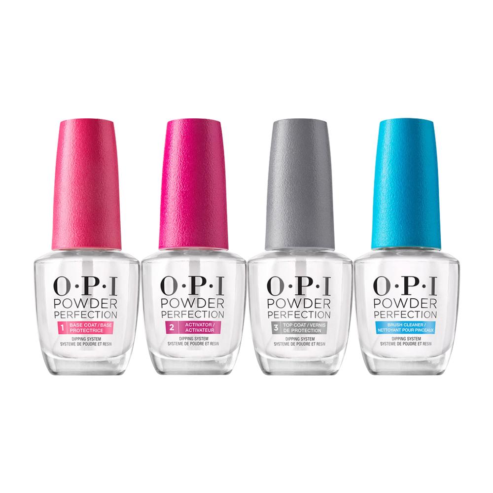  OPI Powder Perfection 4 Steps: Base, Activator, Top, Brush Cleaner - Dipping Essentials bundle 0.5 oz