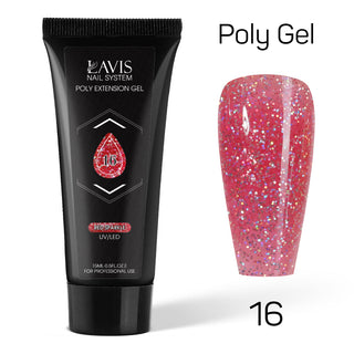 LAVIS Poly Extension Gel 15ml - 16 - Red Sparkle