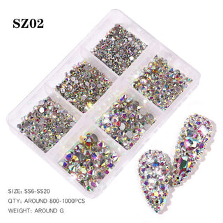 Mixed Size Flatback Diamond AB Glass Rhinestones SZ02