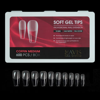 LAVIS Coffin Medium - 10 Sizes Half Buffed - Soft Gel Tips