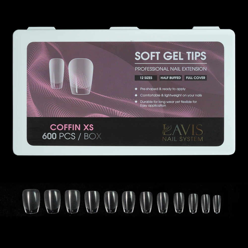 LAVIS Coffin XS - 12 Sizes Half Buffed - Soft Gel Tips