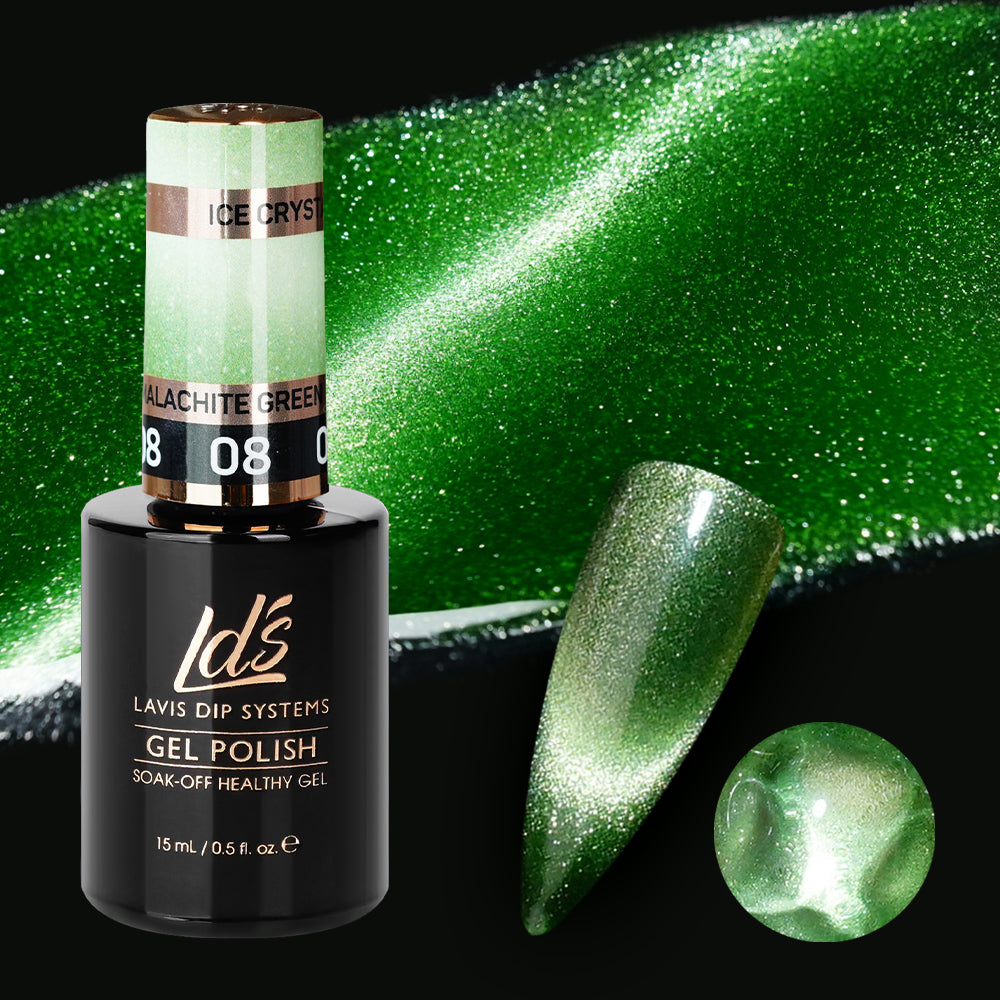 LDS  Malachite Green   Gel Polish 0.5 oz   Ice Crystal Cat Eyes