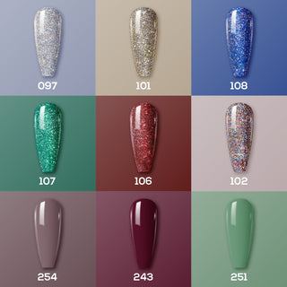9 Lavis Holiday Gel Nail Polish Collection - TWINKLE THE GALAXY - 097; 101; 108; 107; 106; 102; 254; 243; 251