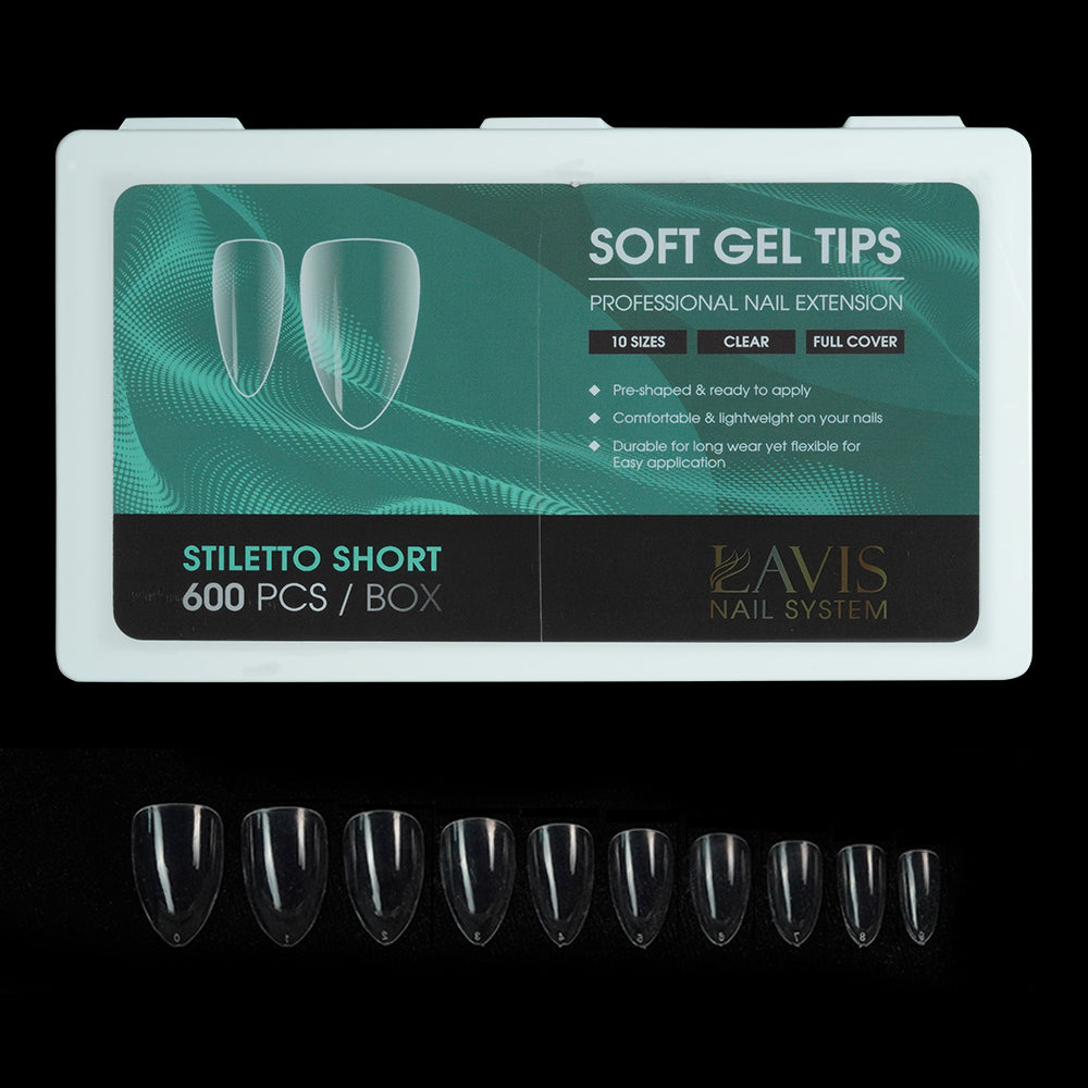 LAVIS Stiletto Short - 10 Sizes Clear - Soft Gel Tips